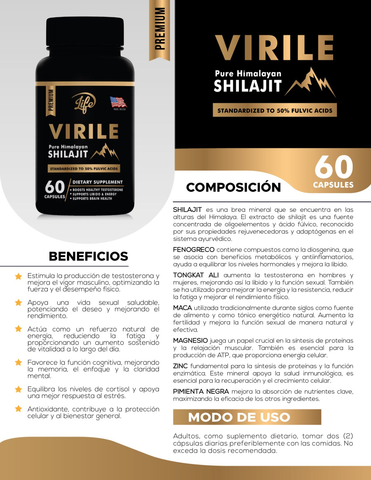 Virile Shilajit 100% Natural – Energía, libido y vitalidad sin límites