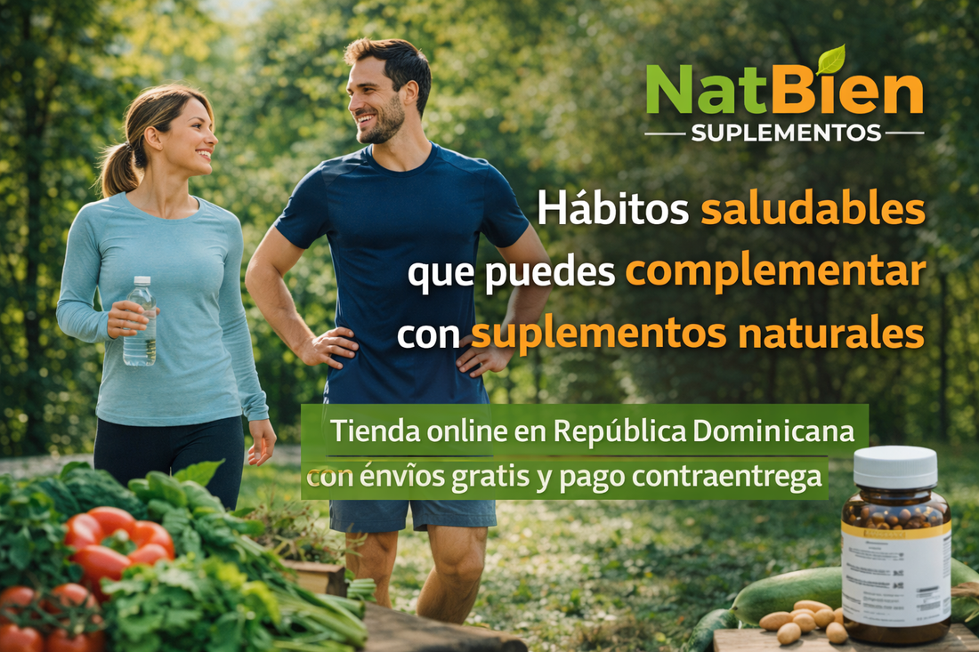 Imagen de una pareja realizando actividad física al aire libre en un entorno natural, representando hábitos saludables y bienestar asociados a los suplementos naturales de NatBien.