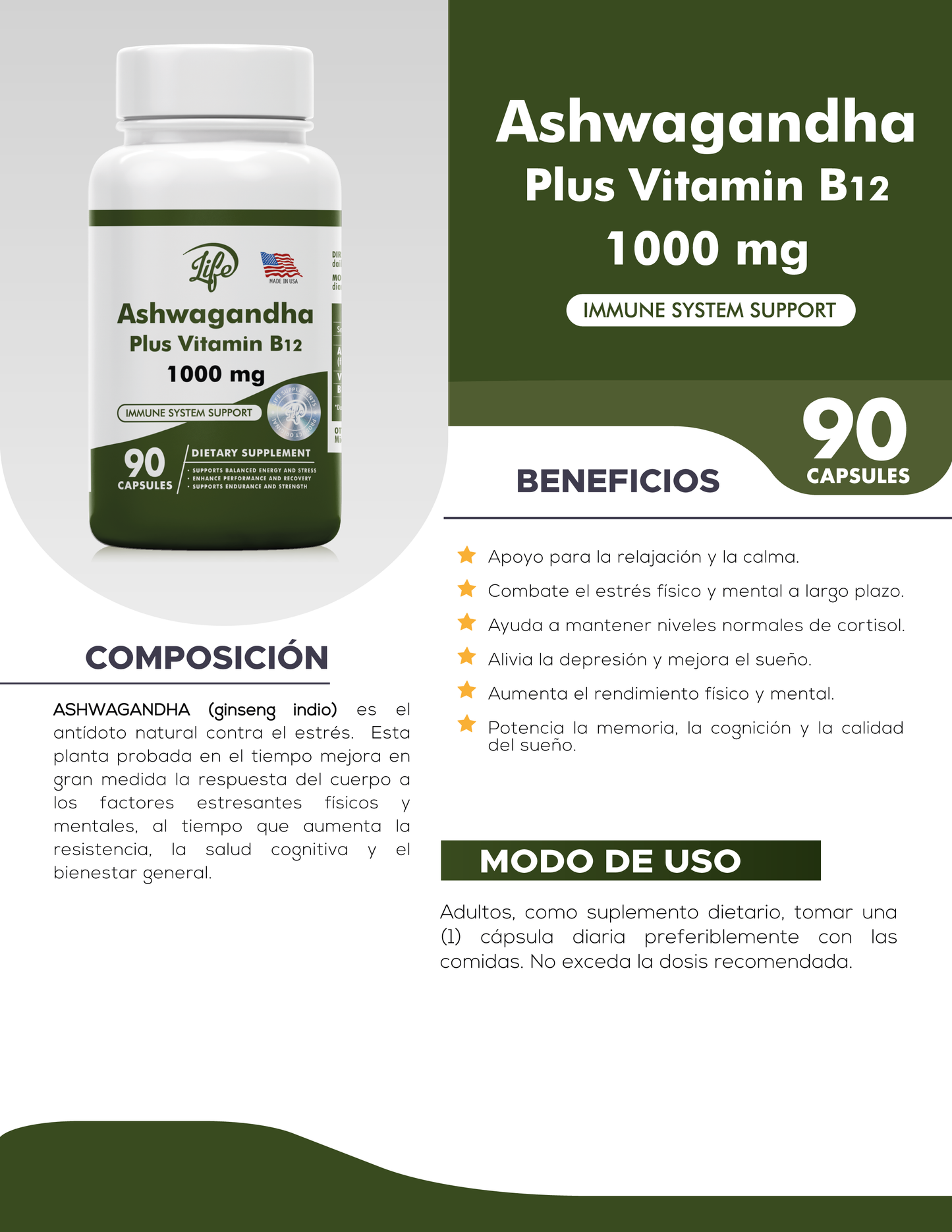 ASHAWAGANDA (GINSENG INDIO) | + B12 X 90 CAPSULAS