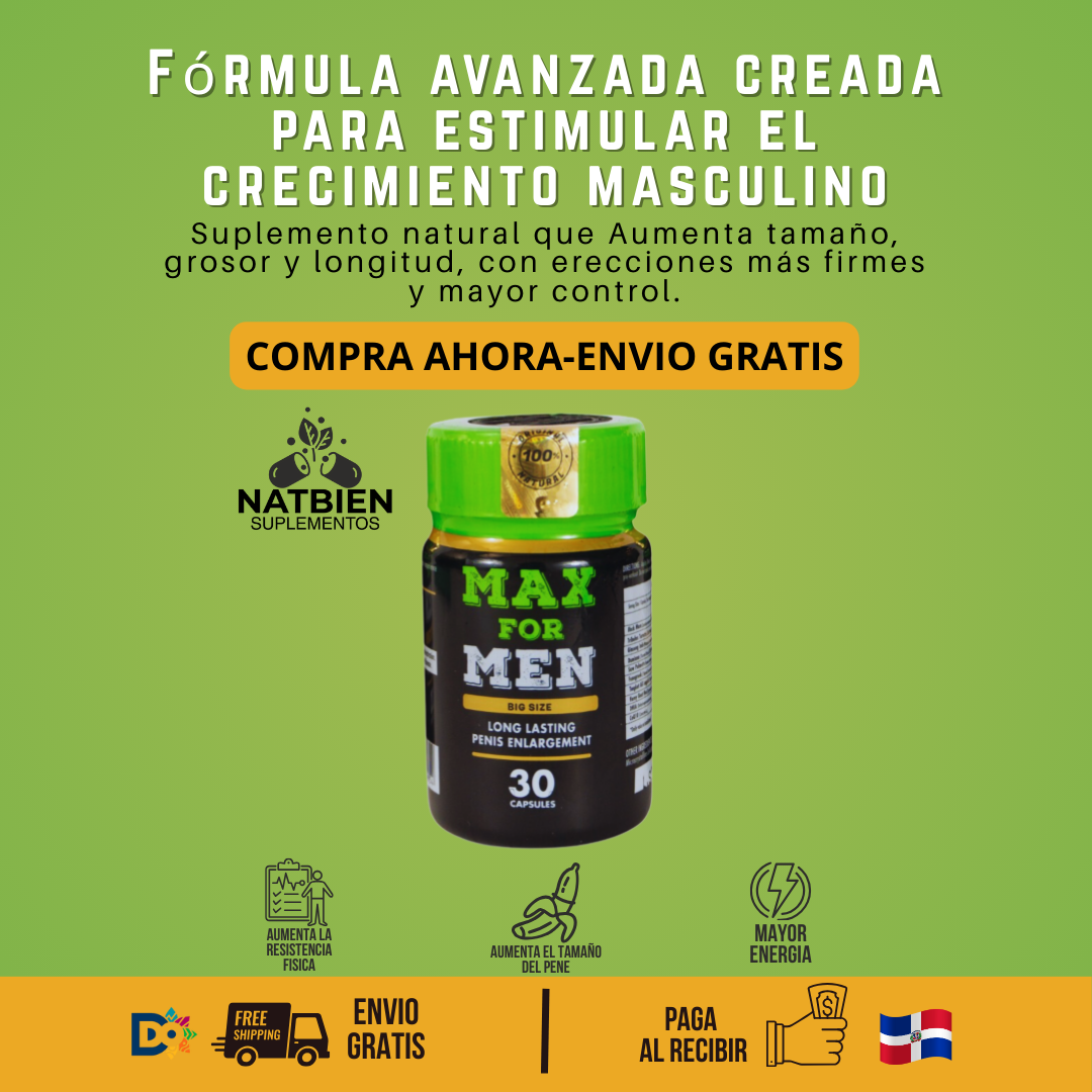 Max For Men-Maca, Ginseng, Tribulus - Potenciador Masculino - 60 Cápsulas Doradas