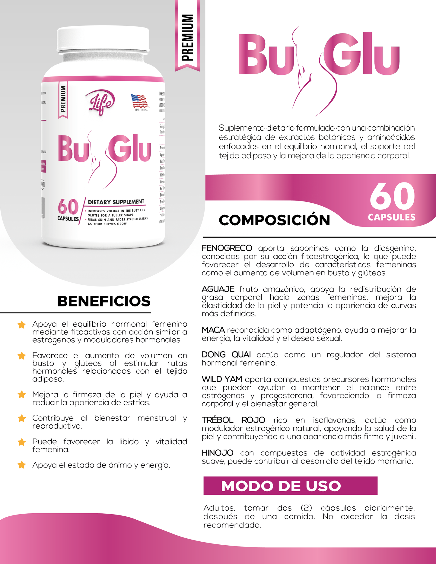 Ficha técnica BU-GLU suplemento femenino