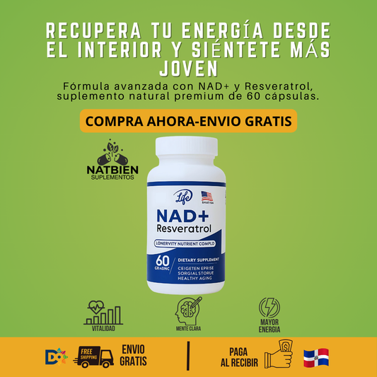 NAD+ Resveratrol Premium | Regeneración Celular + Antiedad | Protege Cerebro, Piel y Corazón