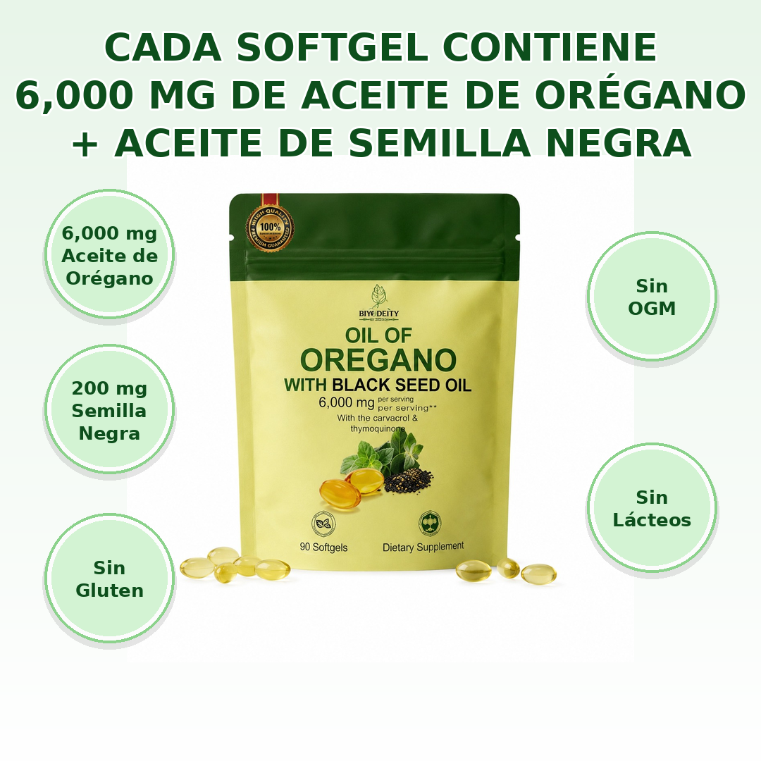 Aceite de Orégano + Semilla Negra 6,000 mg – | Carvacrol y Timoquinona para Apoyo Inmune y Digestivo| Envío Gratis RD – NatBien